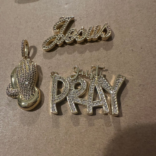 3 pave word charms (gold)