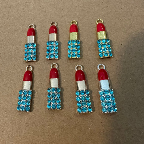 8 blue rhinestone lipstick charms