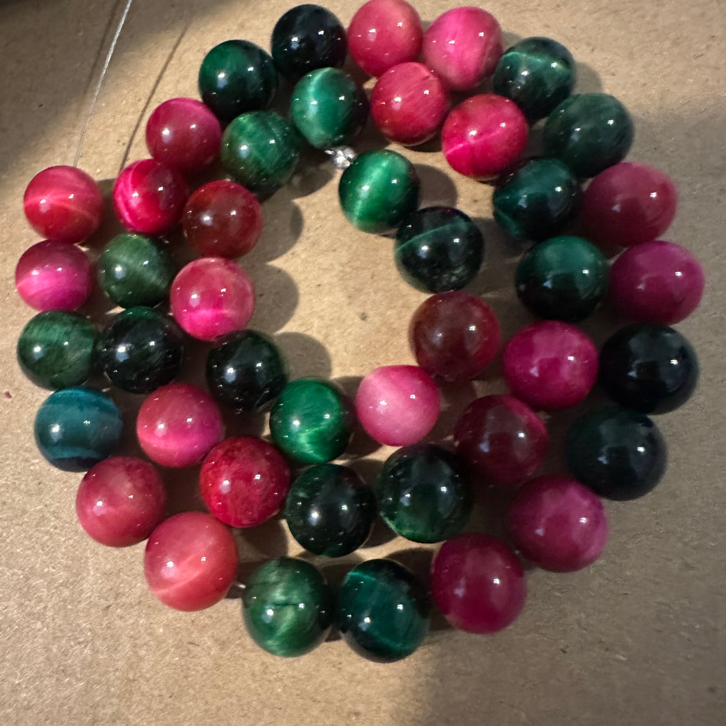 Pink and green tigers eye 8mm