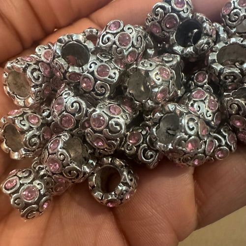 10 pink big hole beads