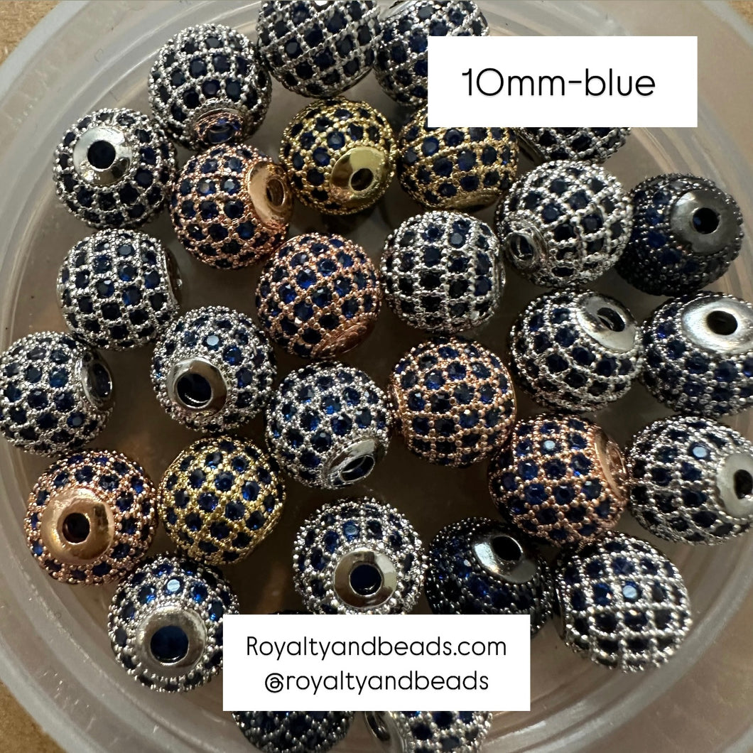 Blue Pave beads 10mm