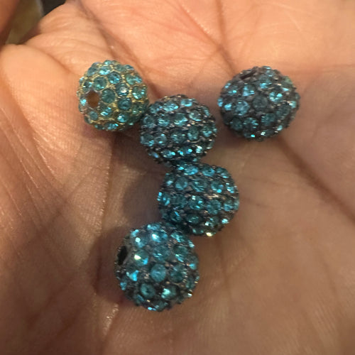 5 blue rhinestone beads 10mm*