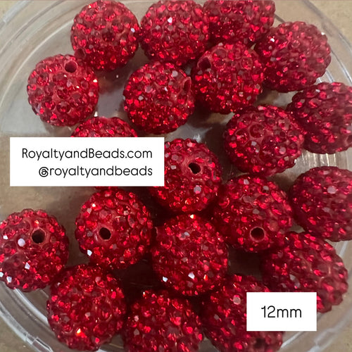 5 red pave beads 12mm