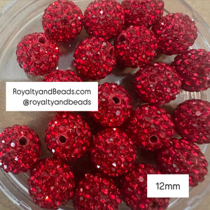 5 red pave beads 12mm