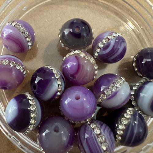 Purple rhinestone beads 12mm