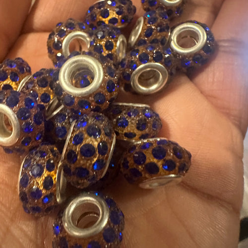 10 blue big hole beads