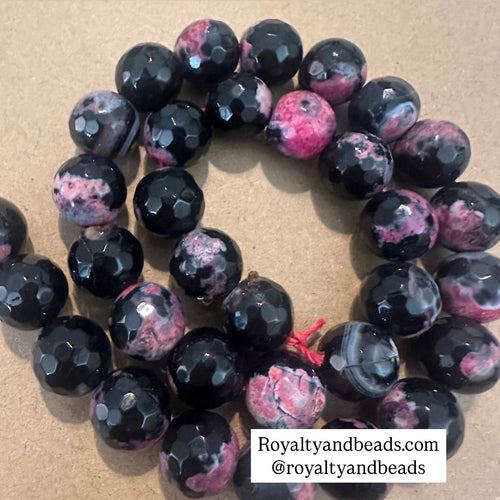 Black and pink agate beads 12mm