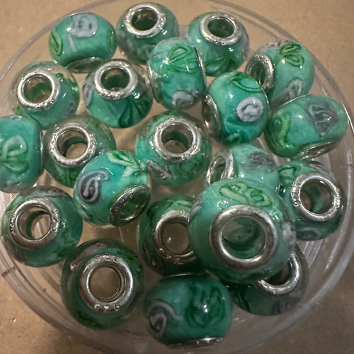 10 pink and green big hole beads