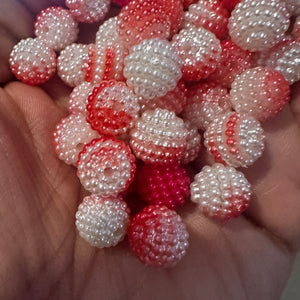 Red and White pearl like beads.