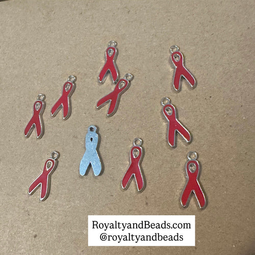 10 red ribbon charms.