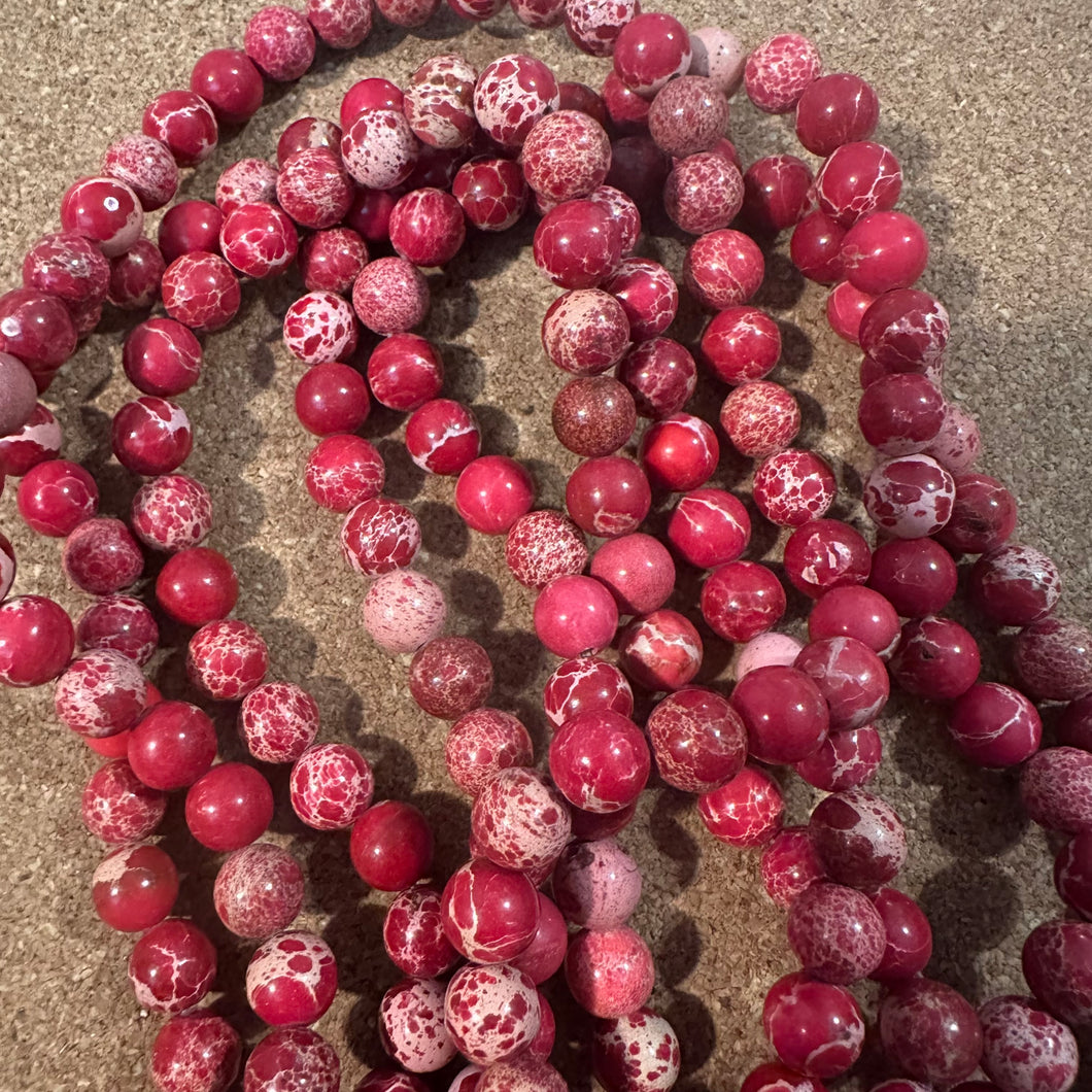 Red and tan beads 8mm