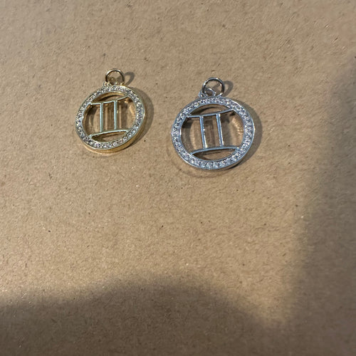 2 pave Zodiac charms (Gemini)