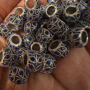 10 blue rhinestone big hole beads