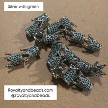 Load image into Gallery viewer, 4 green pave crown charms (silver)