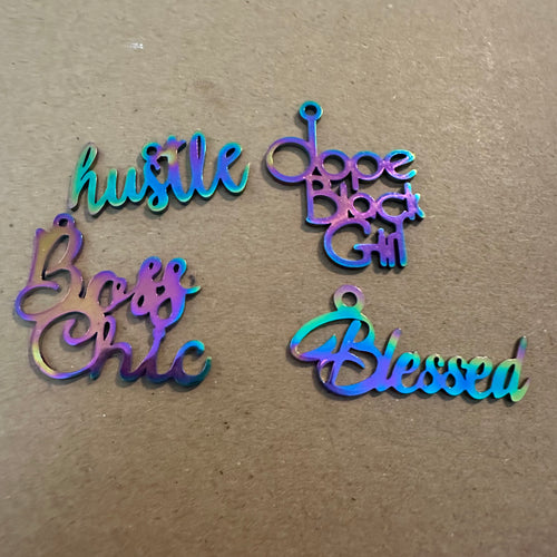 4 rainbow word charms