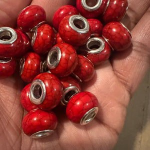 10 red big hole beads