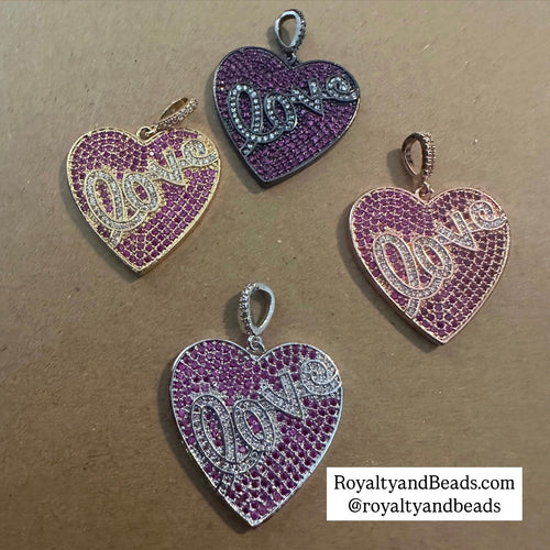 Pave love heart charms