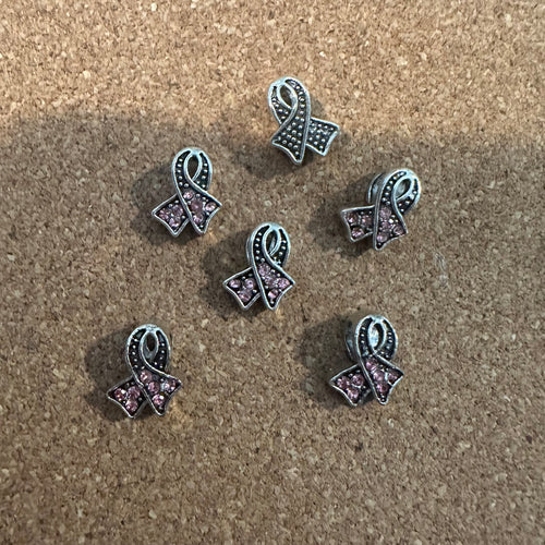 6 pink ribbon Breast cancer charm.