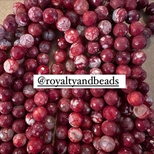 Faceted red and white beads