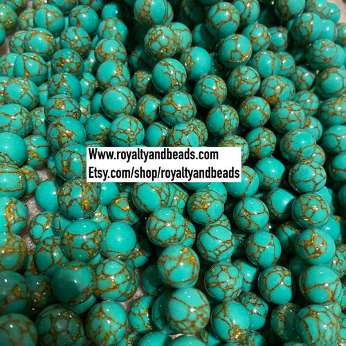 Gold and green beads.