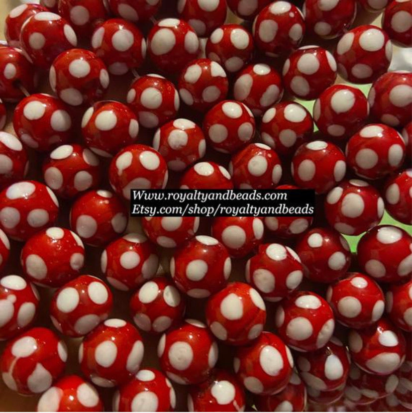 Red and white polka dots 8mm*